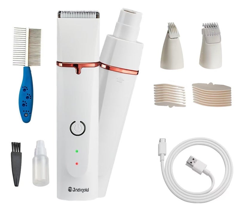 JYSW Dog Grooming Clippers Kit,Electric Rechargeable Cat Trimmer Tools,4 in 1 Multifunctional Low Noise Pet Shaver,Nail Grinder Haircutting System,Razor for Body Feet Paw Face Ears Nails Eyes,Hair Trimmer - Image 2